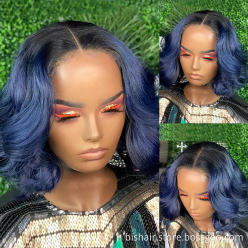 Wholesale Ombre Color Wavy Short Bob Brazilian Remy 4x4 Lace Front Wigs For Black Women T1B/30 Orange Blue Green Purple